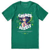 Yūjin Clothing Chroma Beauty T-Shirt featuring vibrant colors and a stylish fit, displayed flat on a white background.