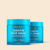 Maree Keratin Hair Mask for damaged hair in a jar, smooth and nourishing treatment for frizzy or brittle hair.