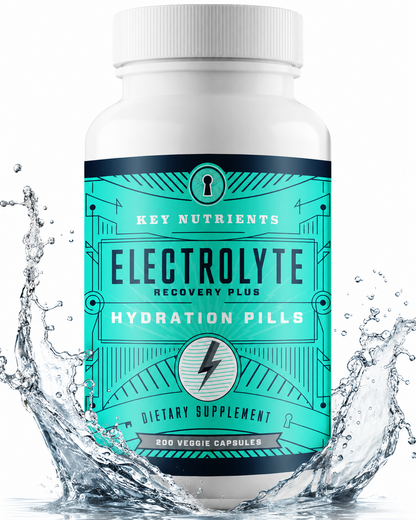 Key Nutrients electrolyte hydration pills in capsule form, showcasing the supplement bottle with hydration capsules inside