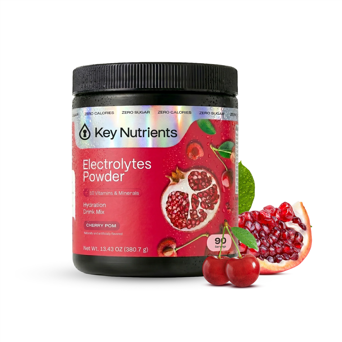 Key Nutrients Electrolyte Recovery Plus Powder in Lemonade flavor, sugar-free electrolyte powder for hydration, 90 servings.