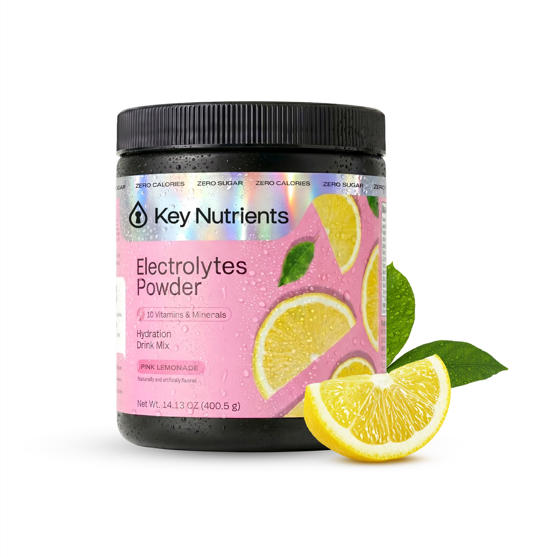 Key Nutrients Electrolyte Recovery Plus Powder in Lemonade flavor, sugar-free electrolyte supplement for hydration, 90 servings.