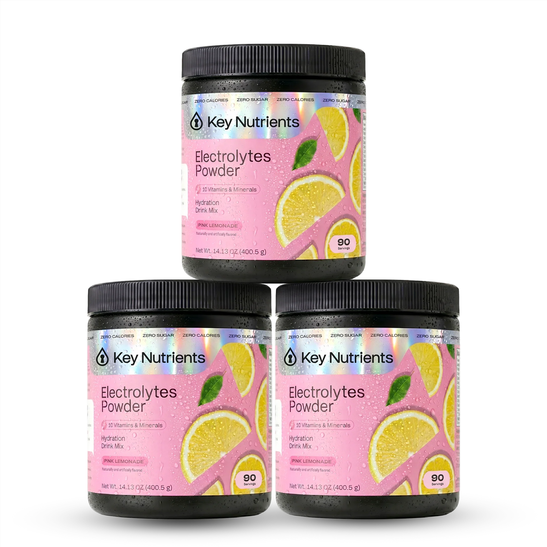Key Nutrients Electrolyte Recovery Plus Powder in Lemonade flavor, sugar-free electrolyte powder for hydration, 90 servings.