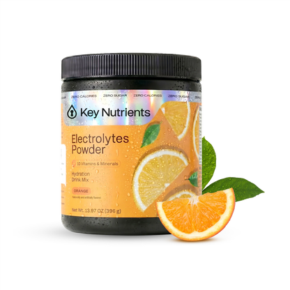 Key Nutrients Electrolyte Recovery Plus Powder in orange flavor, sugar-free electrolyte powder for hydration and recovery.