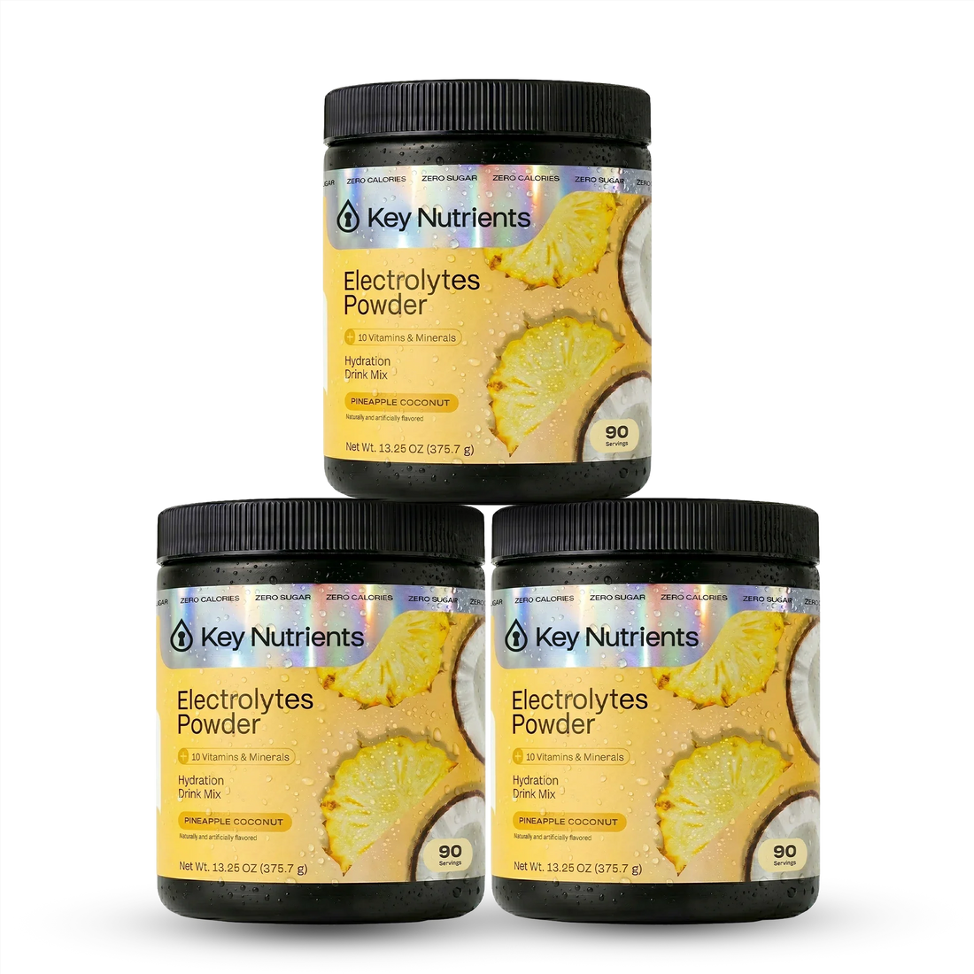 Key Nutrients Electrolyte Recovery Plus Powder in Lemonade flavor, sugar-free electrolyte supplement in a 90-serving container.