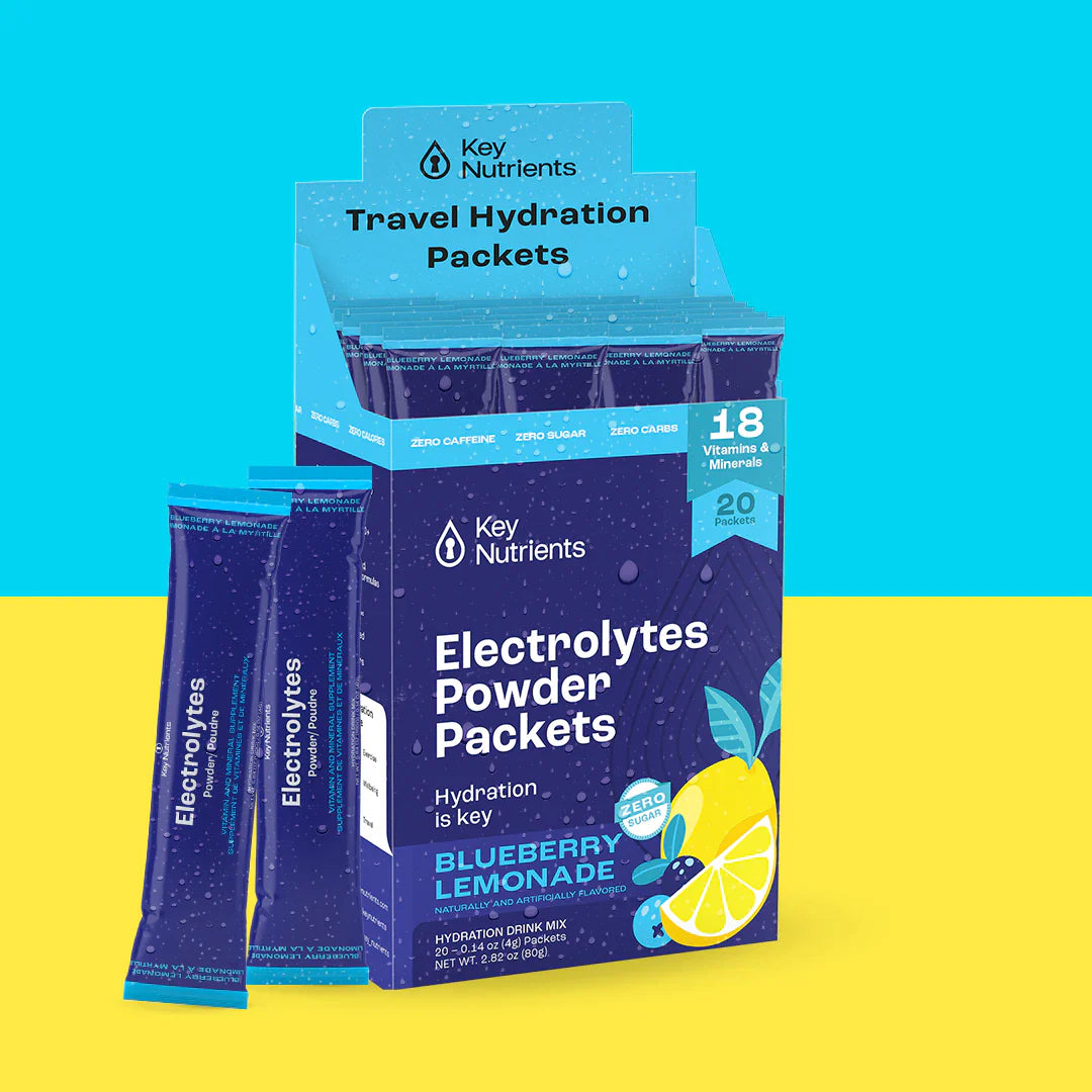 Key Nutrients Electrolyte Recovery Plus Powder in Lemonade flavor, sugar-free electrolyte supplement for hydration, 90 servings.