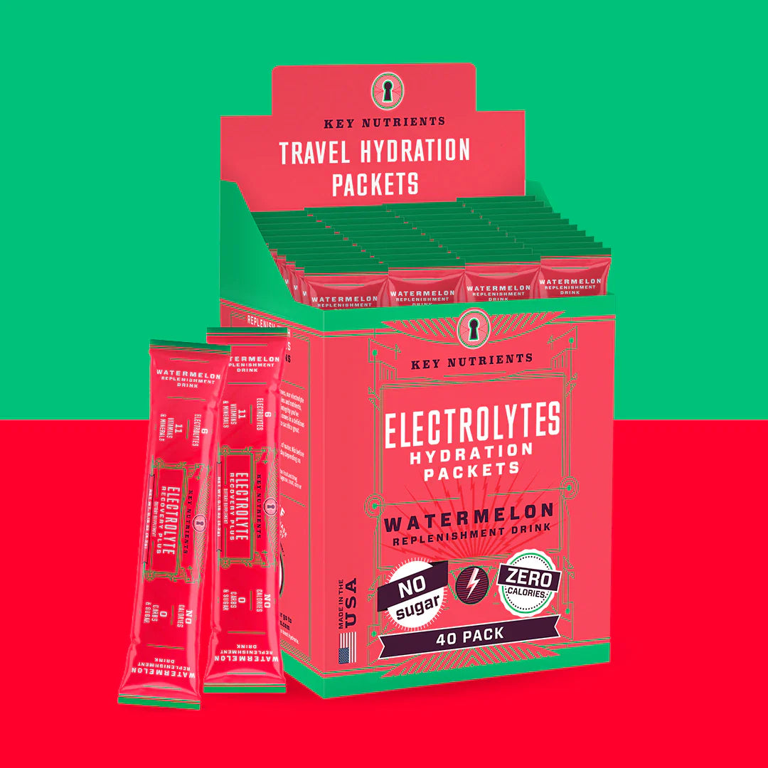 Key Nutrients Electrolyte Recovery Plus Powder in Lemonade flavor, sugar-free electrolyte powder for hydration, 90 servings.