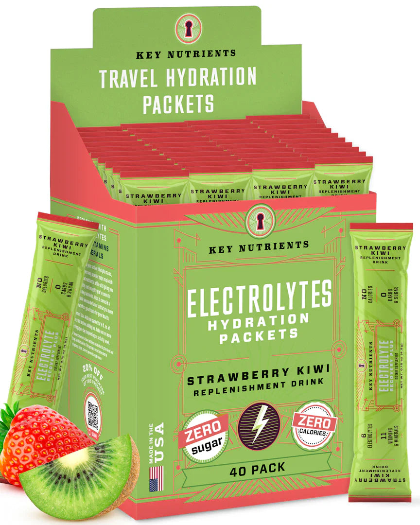 Key Nutrients electrolyte recovery plus powder in lemon flavor, sugar-free electrolyte drink mix for rehydration, 90 servings.