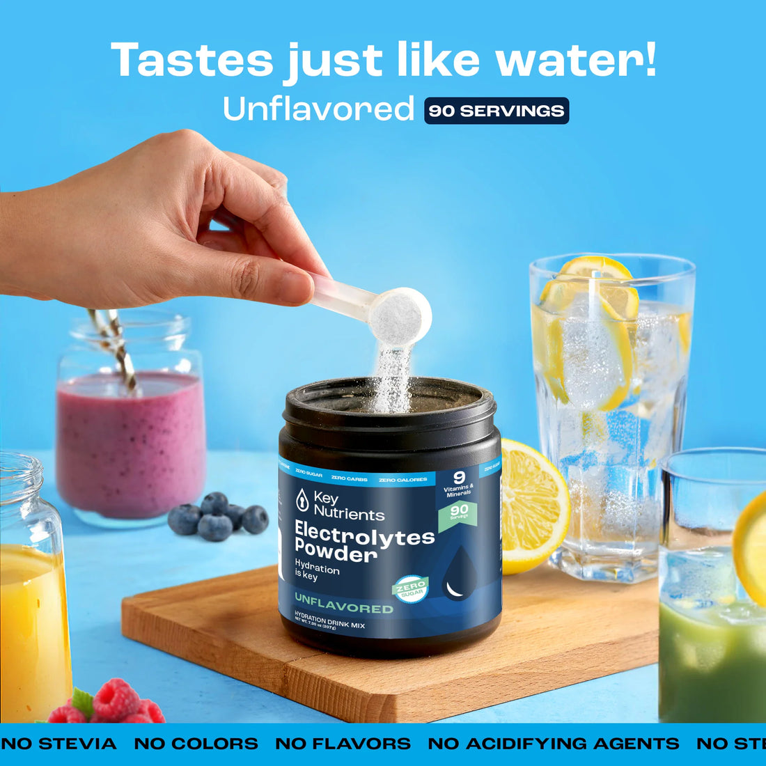 Key Nutrients Electrolyte Recovery Plus Powder in Lemonade flavor, sugar-free electrolyte powder for hydration and replenishment.