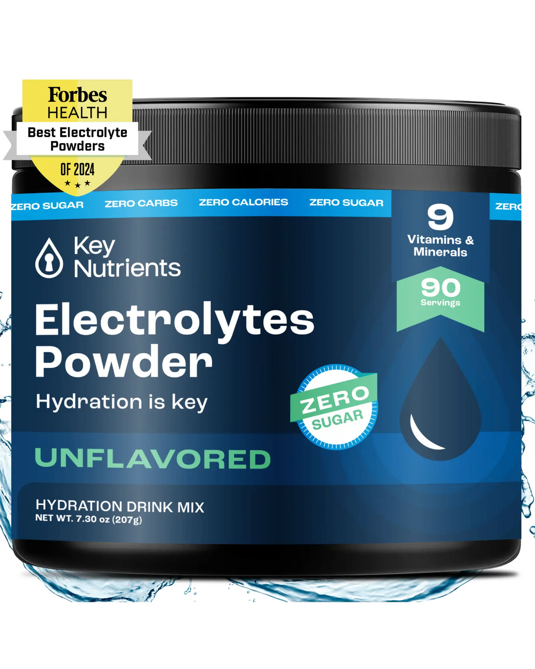 Key Nutrients Electrolyte Recovery Plus Powder in Lemonade flavor, sugar-free electrolyte powder for hydration, 90 servings.
