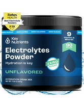 Key Nutrients Electrolyte Recovery Plus Powder in Lemonade flavor, sugar-free electrolyte powder for hydration, 90 servings.