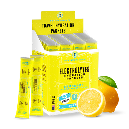 Packet of Key Nutrients Electrolyte Recovery Plus Powder in Lemonade flavor, sugar-free electrolyte supplement for hydration.