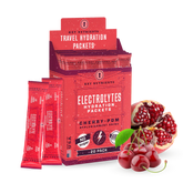 Cherry and pomegranate flavored Key Nutrients Electrolyte Recovery Plus Powder in a 20-pack sugar-free packet.