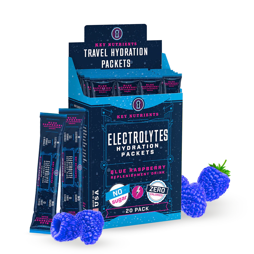 Key Nutrients Electrolyte Recovery Plus Powder in Lemonade flavor, sugar-free electrolyte powder for hydration, 90 servings.