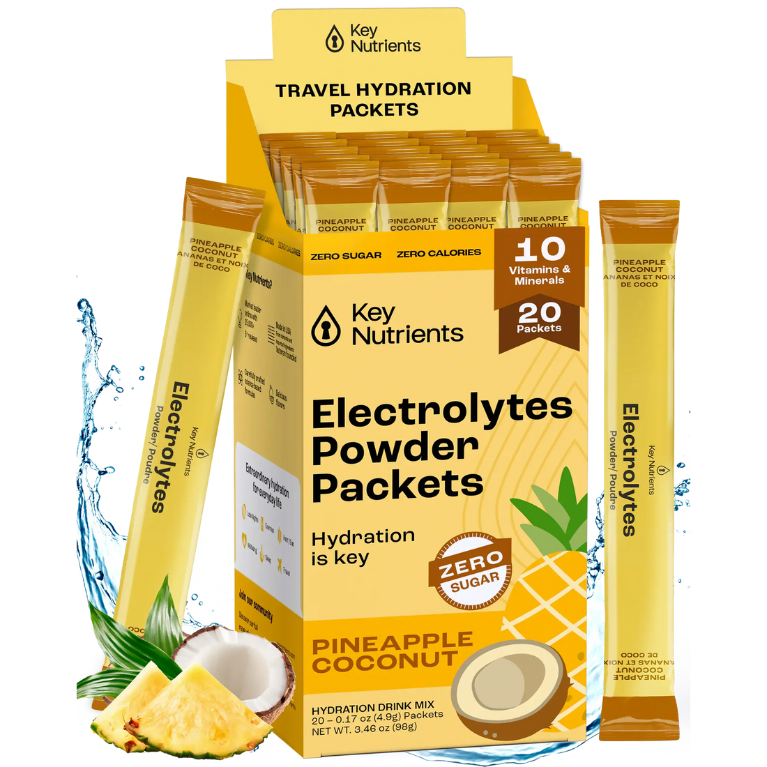 Key Nutrients Electrolyte Recovery Plus Powder in Lemonade flavor, sugar-free electrolyte supplement for hydration and rehydration.