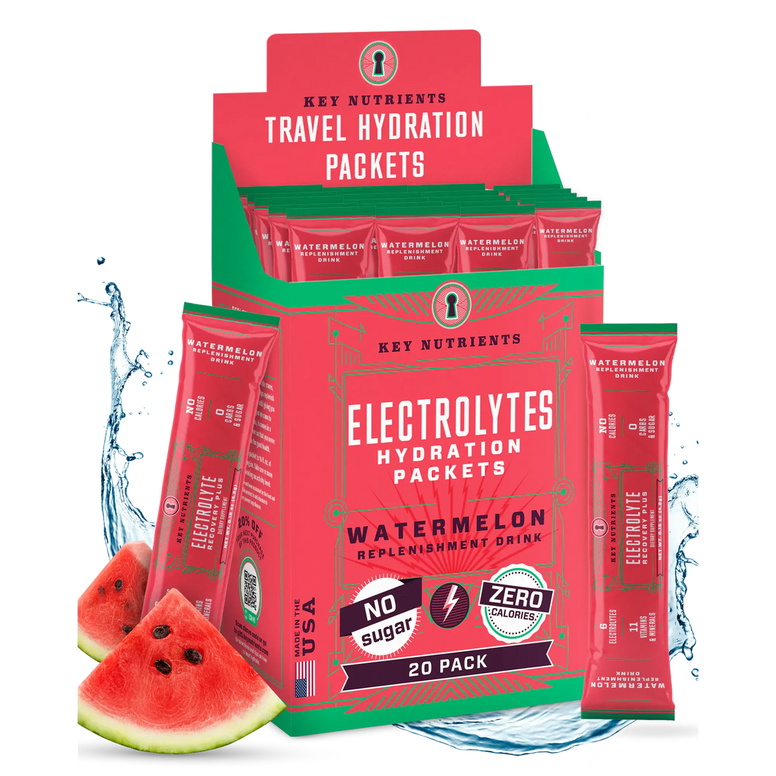 Key Nutrients electrolyte recovery plus powder in lemonade flavor, sugar-free electrolyte powder for hydration, 90 servings.