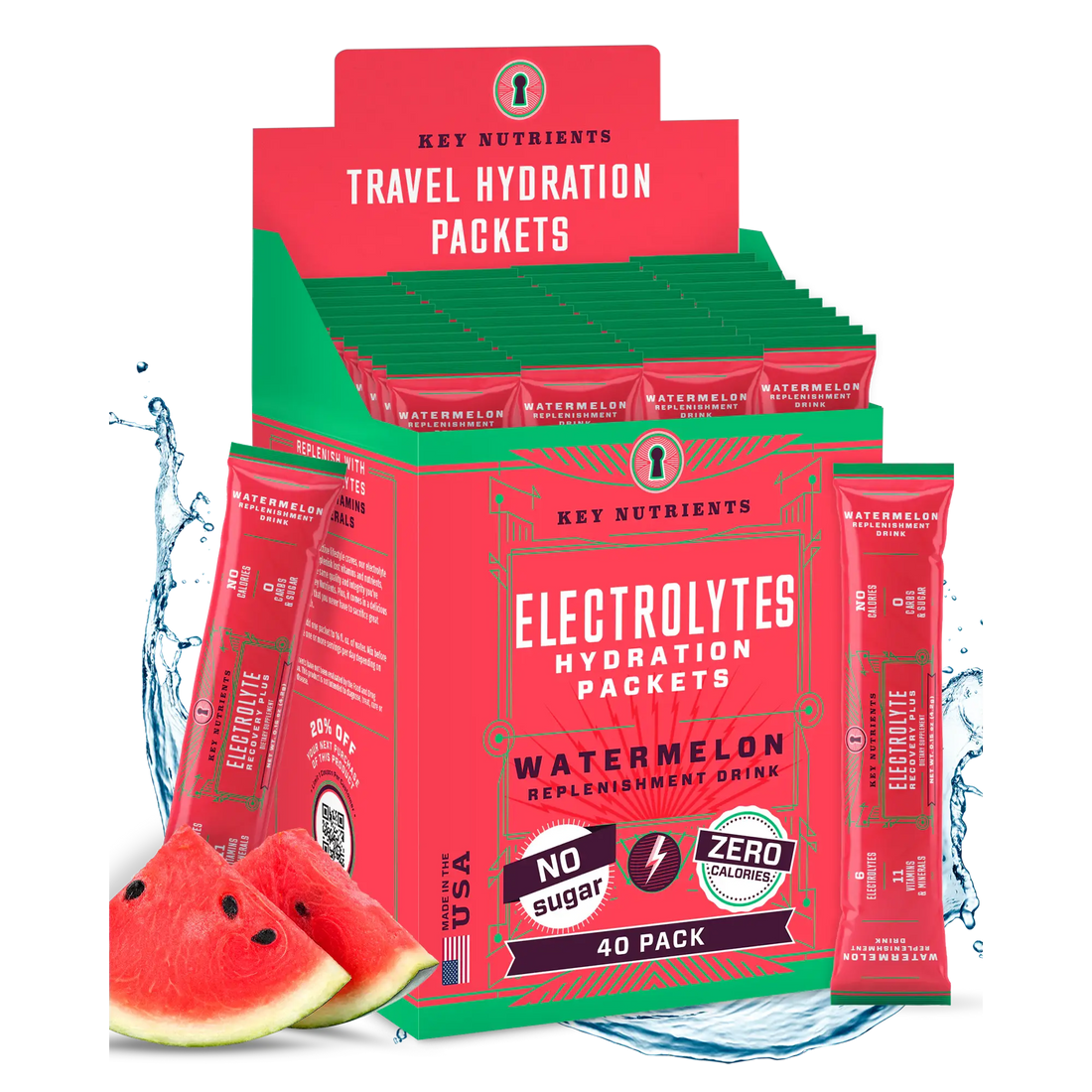 Key Nutrients Electrolyte Recovery Plus Powder in Lemonade flavor, sugar-free electrolyte supplement for hydration, 90 servings