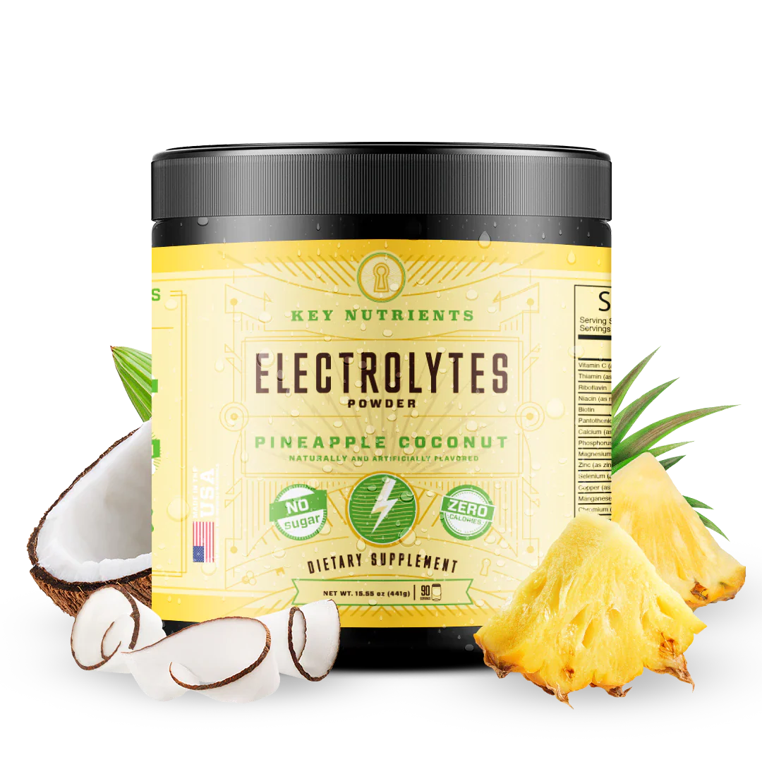 Key Nutrients Electrolyte Recovery Plus Powder in Lemonade flavor, sugar-free electrolyte powder for hydration, 90 servings.