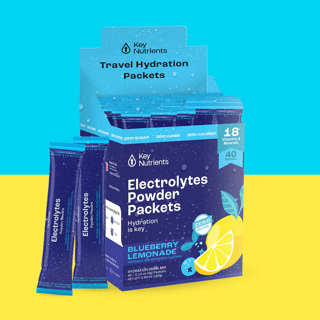 Key Nutrients electrolyte recovery plus powder in lemonade flavor, sugar-free electrolyte supplement for hydration and replenishment.
