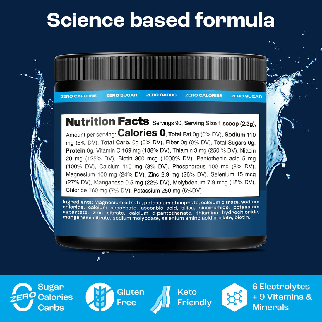 Key Nutrients Electrolyte Recovery Plus Powder in Lemonade flavor, sugar-free electrolyte supplement for hydration, 90 servings.