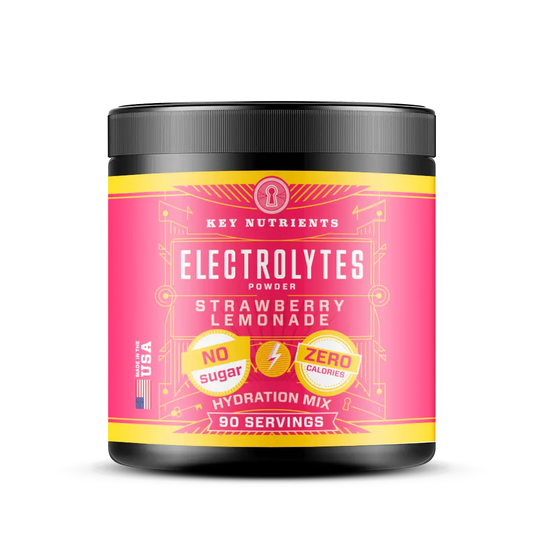 Key Nutrients Electrolyte Recovery Plus Powder in Lemonade flavor, sugar-free electrolyte mix for hydration, 90 servings.
