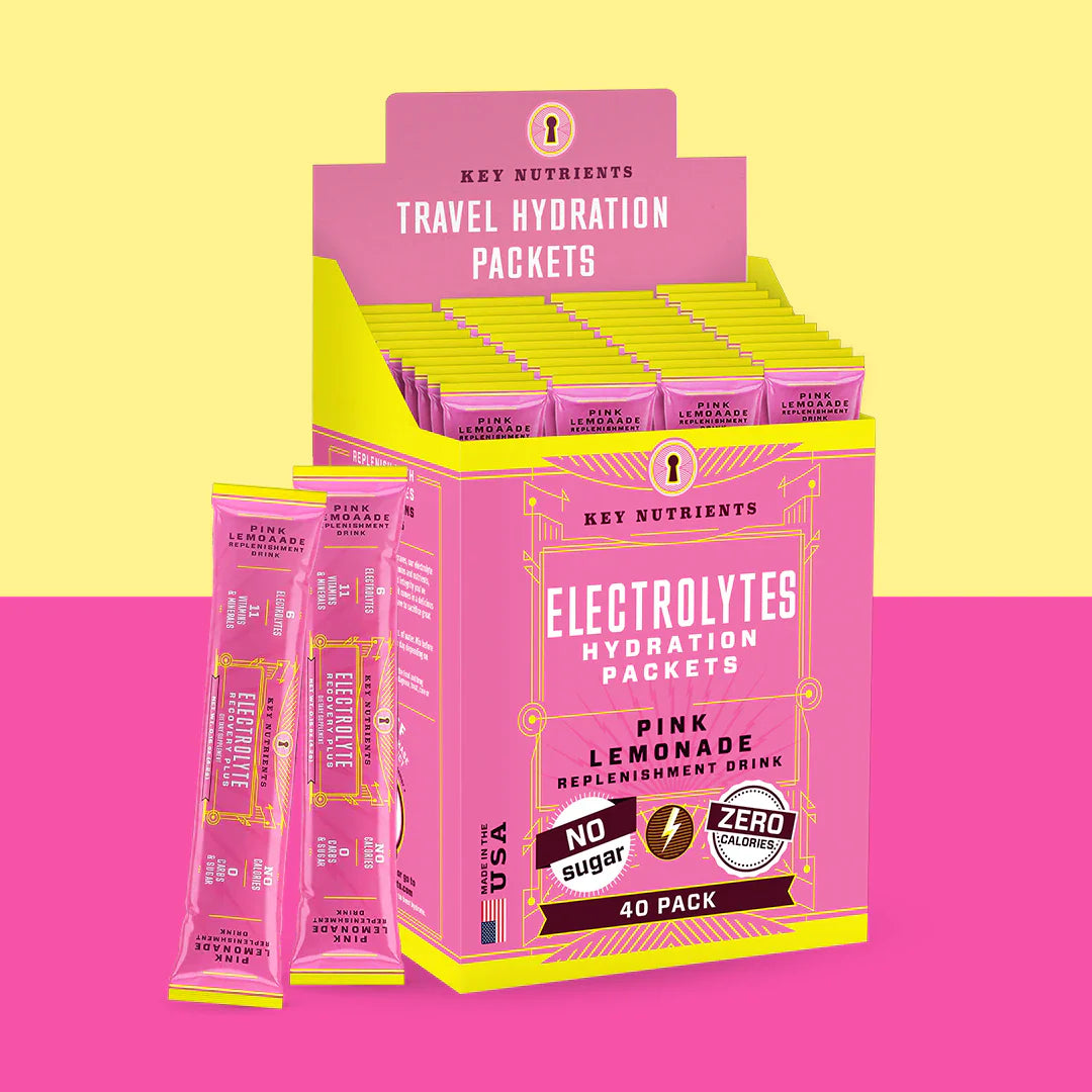 Key Nutrients Electrolyte Recovery Plus Powder in Lemonade flavor, sugar-free electrolyte powder for hydration, 90 servings.