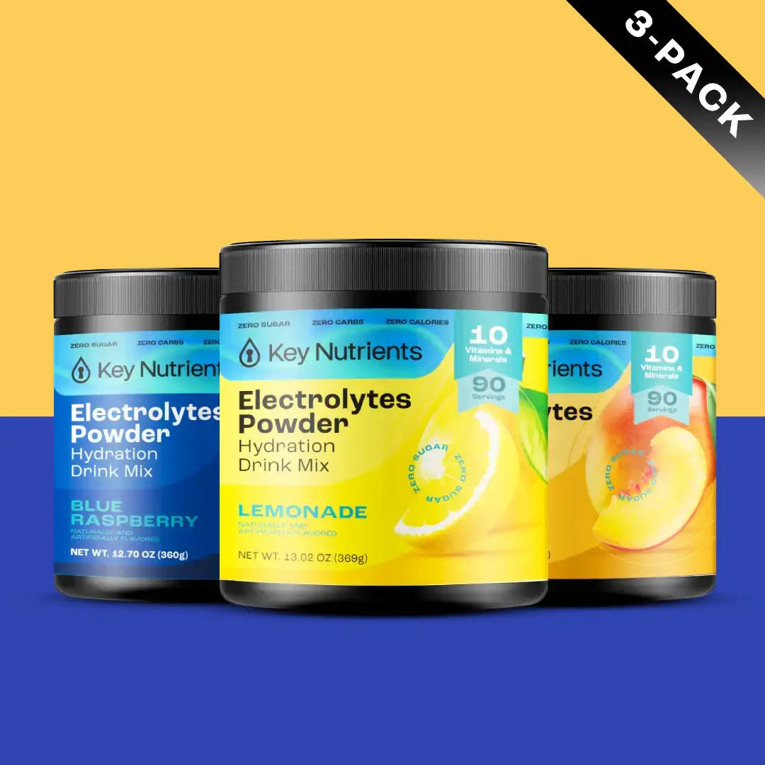Key Nutrients Electrolyte Recovery Plus Powder in Lemonade flavor, sugar-free electrolyte powder for hydration, 90 servings.