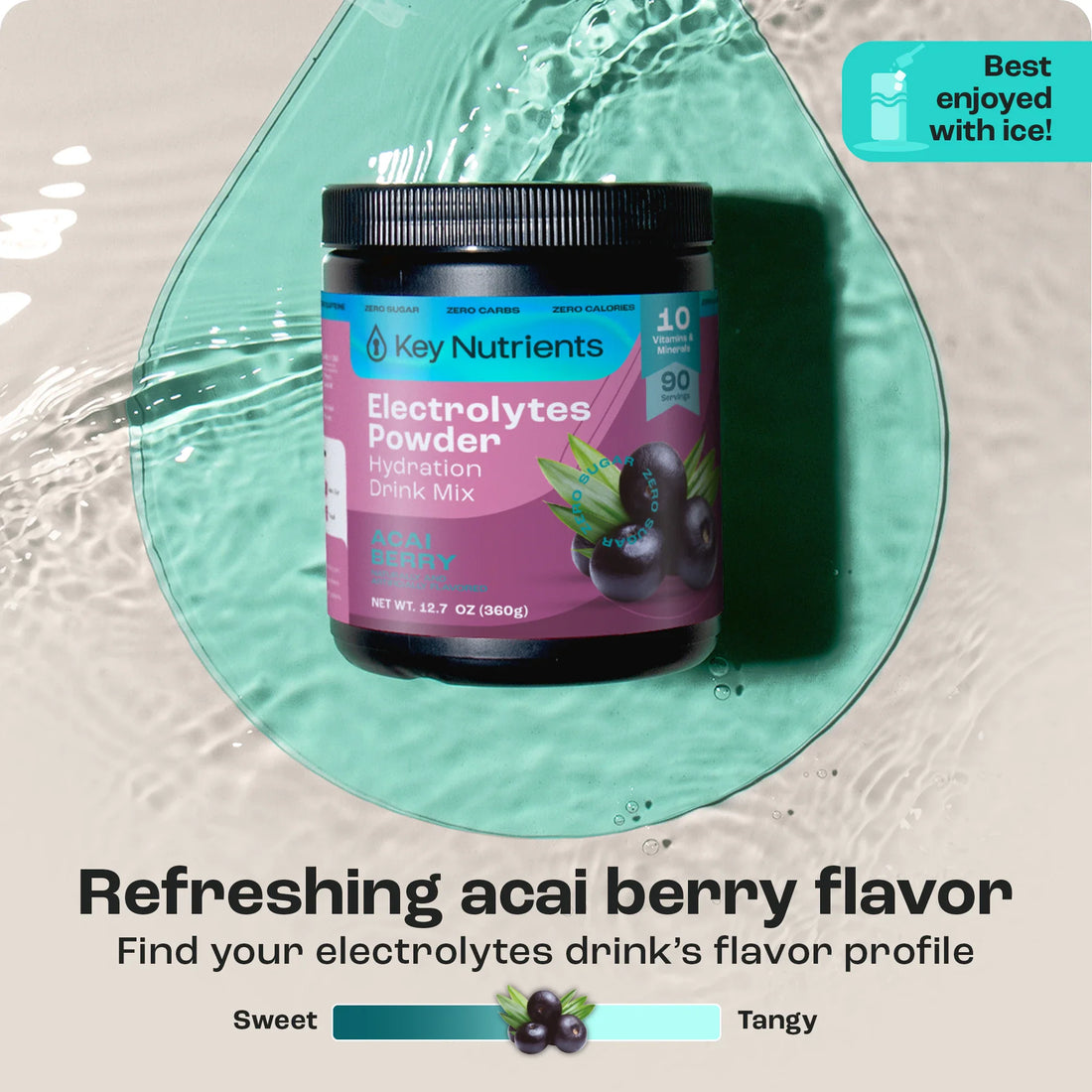 Key Nutrients Electrolyte Recovery Plus Powder in Lemonade flavor, sugar-free electrolyte powder for hydration, 90 servings.