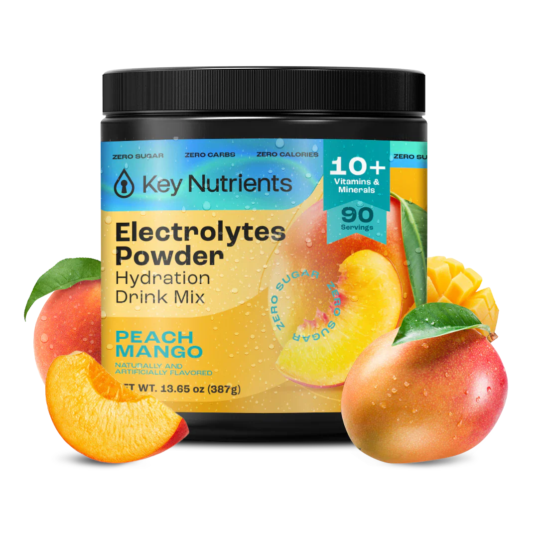 Key Nutrients Electrolyte Recovery Plus Powder in Lemonade flavor, sugar-free electrolyte powder in a 90-serving container.
