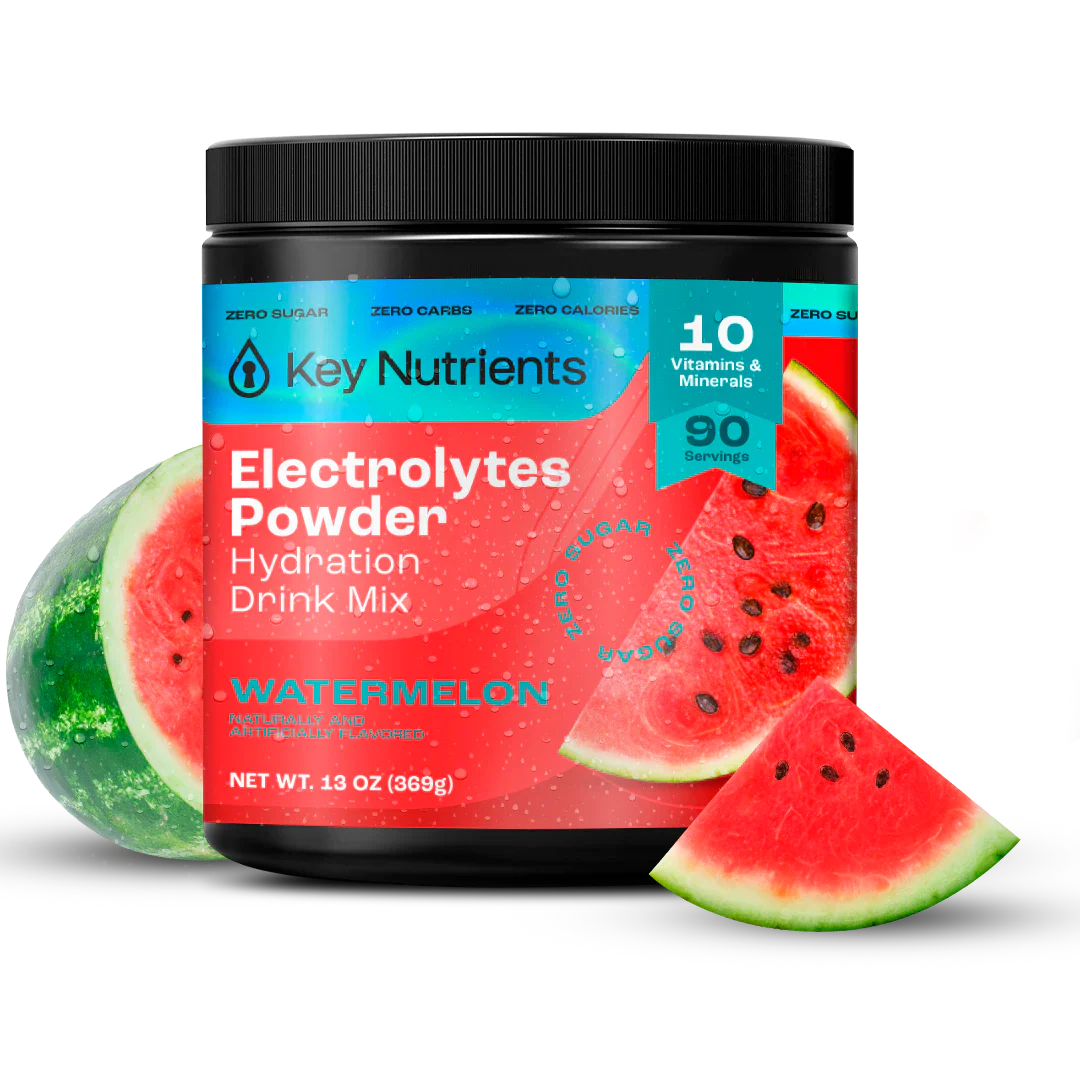 Key Nutrients Electrolyte Recovery Plus Powder in Lemonade flavor, sugar-free electrolyte powder for hydration, 90 servings.