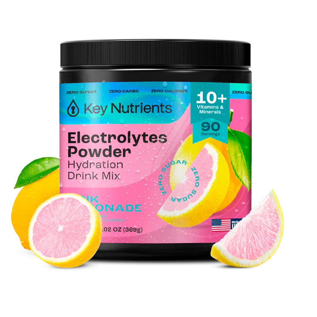 Key Nutrients Electrolyte Recovery Plus Powder in Lemonade flavor, sugar-free electrolyte powder for hydration and recovery.