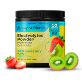 Key Nutrients electrolyte recovery plus powder in lemonade flavor, sugar-free electrolyte supplement for rehydration and replenishment.