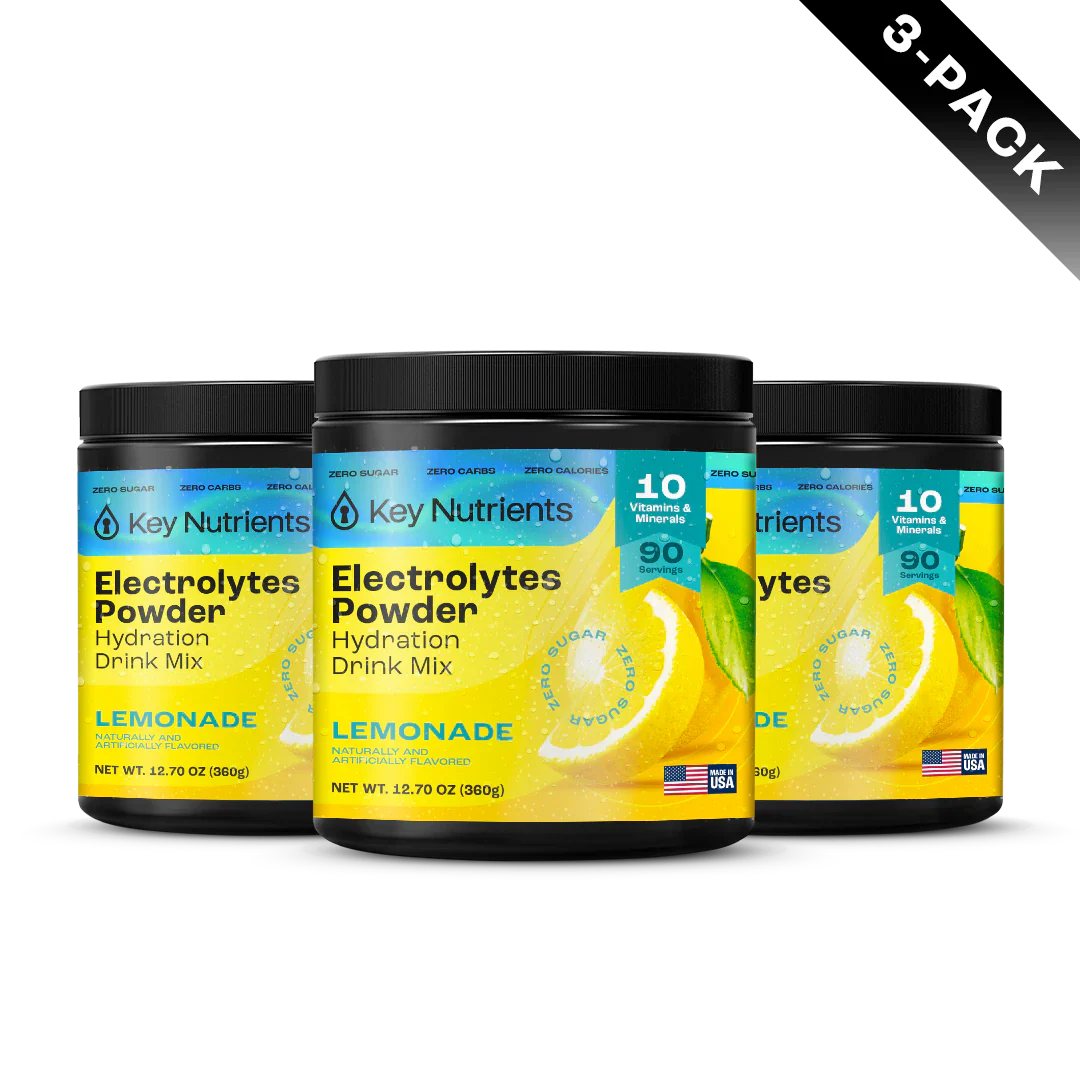 Key Nutrients Electrolyte Recovery Plus Powder in Lemonade flavor, sugar-free electrolyte powder for hydration and replenishment.