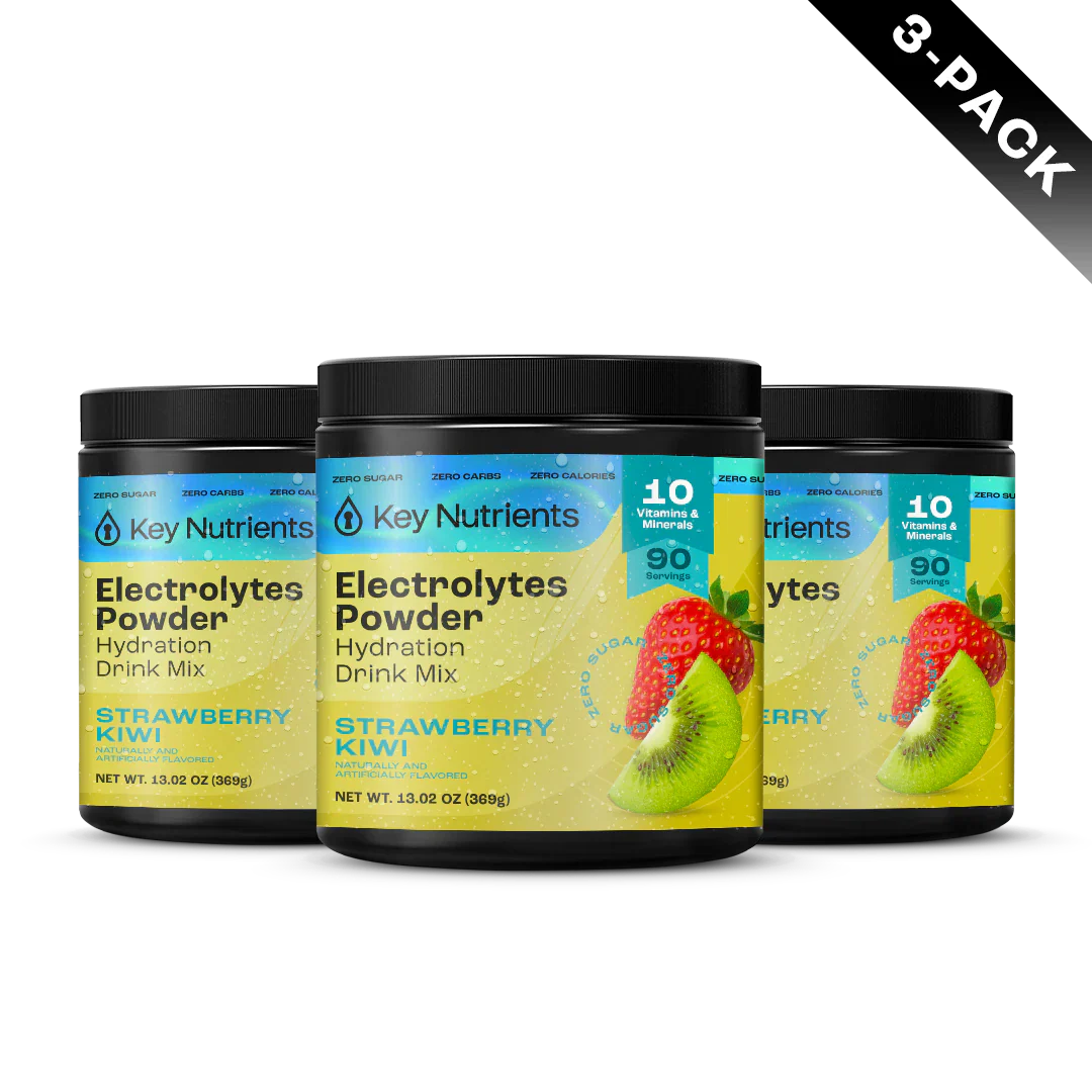 Key Nutrients Electrolyte Recovery Plus Powder in Lemonade flavor, sugar-free electrolyte supplement for hydration, 90 servings.