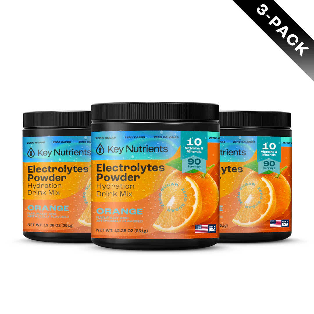Key Nutrients Electrolyte Recovery Plus Powder in Lemonade flavor, sugar-free electrolyte powder for hydration, 90 servings.