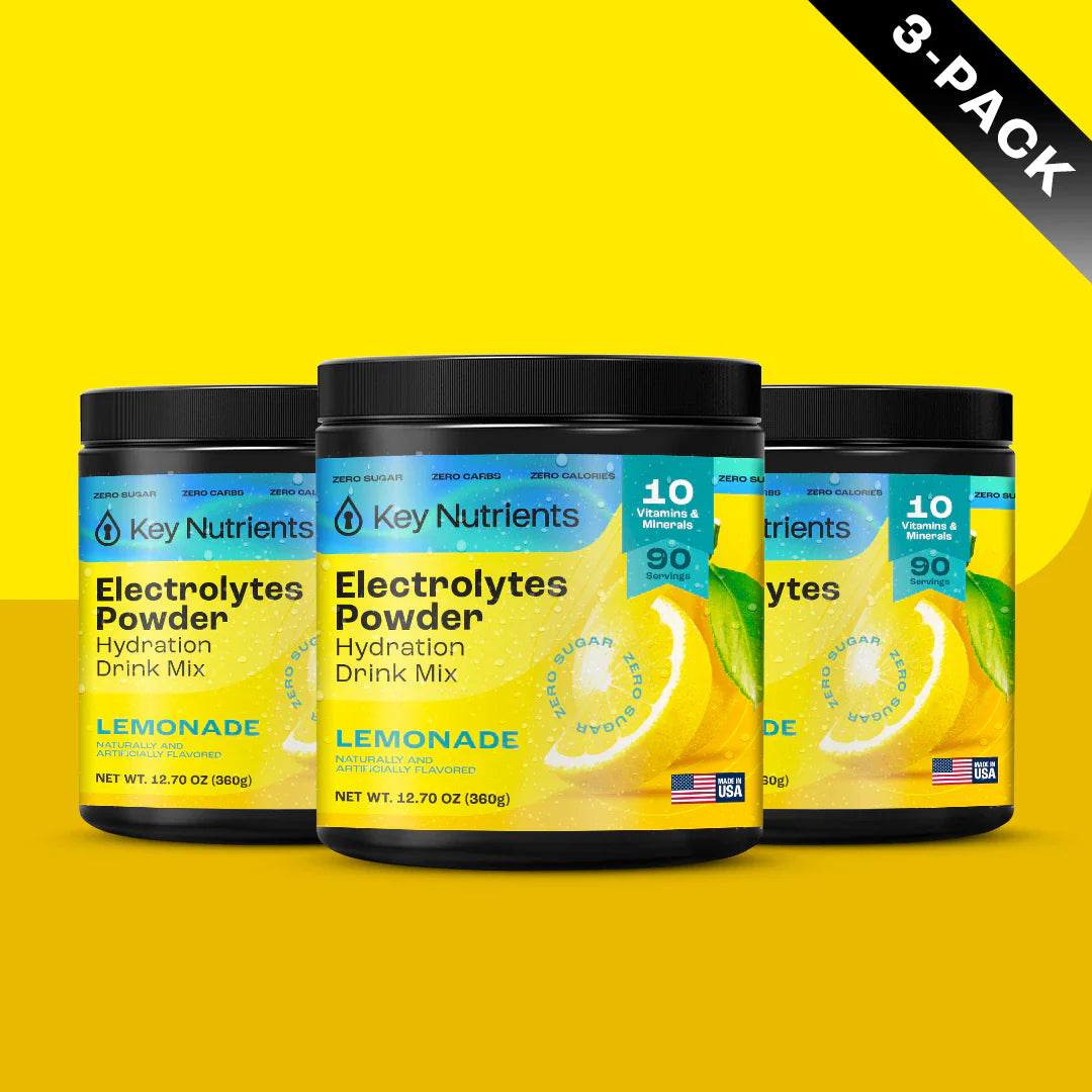 Key Nutrients Electrolyte Recovery Plus Powder in Lemonade flavor, sugar-free electrolyte powder for hydration and replenishment.