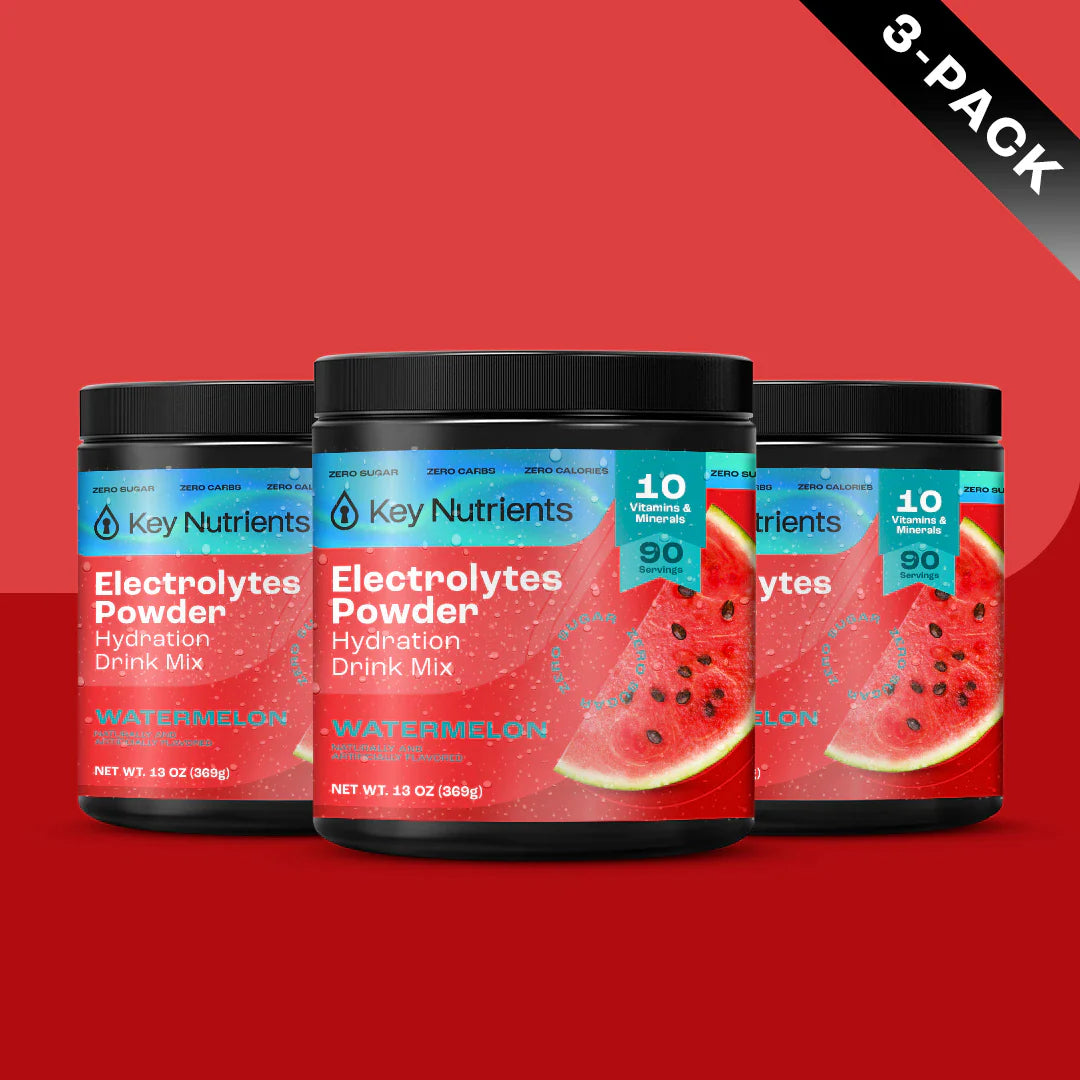 Key Nutrients Electrolyte Recovery Plus Powder in Lemonade flavor, sugar-free electrolyte powder for hydration, 90 servings.