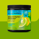 Key Nutrients Electrolyte Recovery Plus Powder in Lemonade flavor, sugar-free electrolyte powder for hydration, 90 servings in jar.