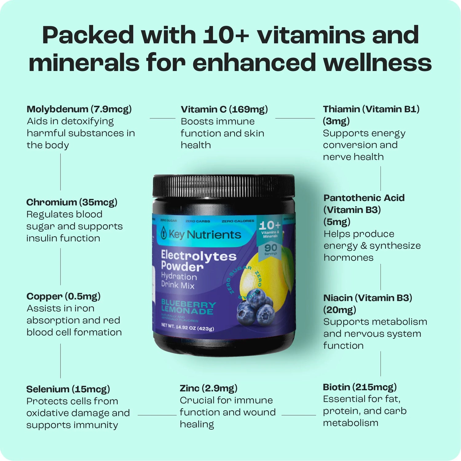 Key Nutrients Electrolyte Recovery Plus Powder in a sugar-free formula, showing the powder container and scoop on a white background.