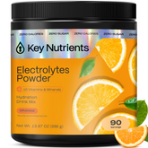 Key Nutrients Sugar-Free Electrolyte Recovery Plus Powder in Lemonade flavor, 90 servings, for hydration and electrolyte replenishment.