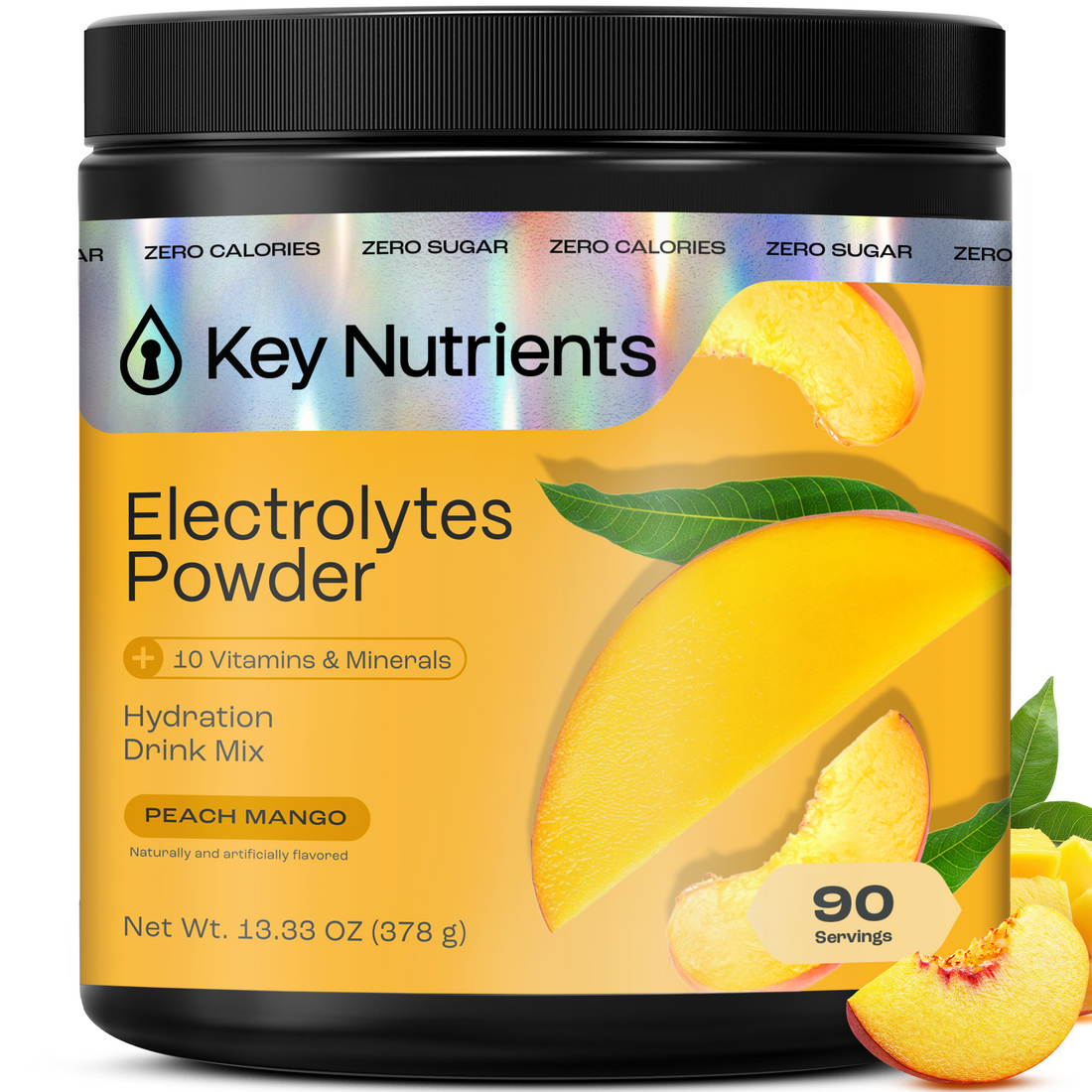 Key Nutrients Electrolyte Recovery Plus Powder in Lemonade flavor, sugar-free electrolyte powder for hydration, 90 servings.