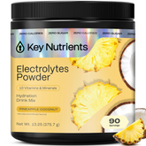 Key Nutrients Electrolyte Recovery Plus Powder in Lemonade flavor, sugar-free electrolyte mix for hydration, 90 servings.