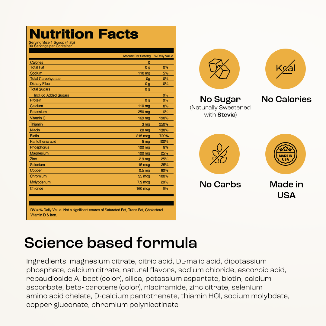 Key Nutrients electrolyte recovery plus powder in lemonade flavor, sugar-free electrolyte drink mix with 90 servings.