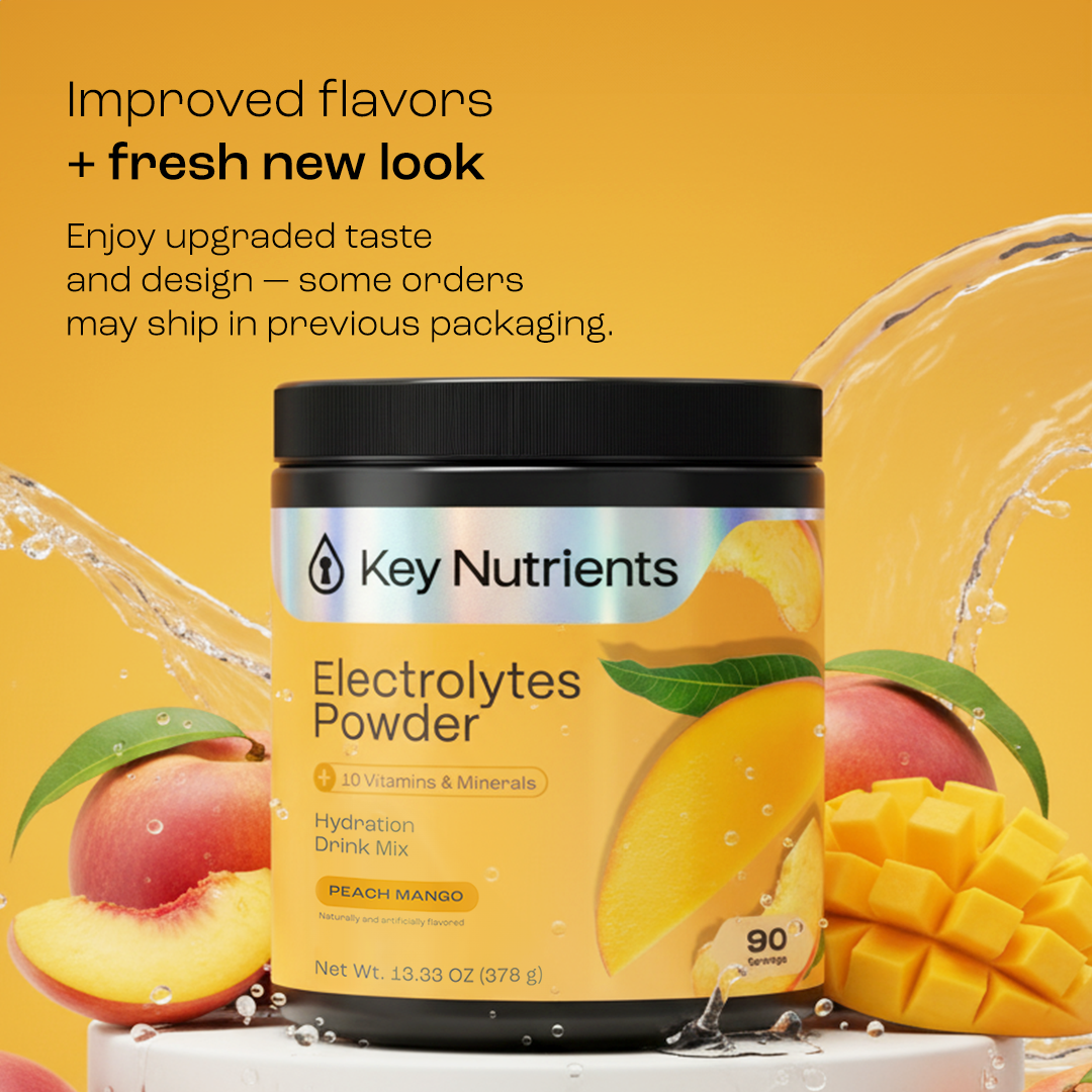 Key Nutrients Sugar-Free Electrolyte Recovery Plus Powder in Lemonade flavor, 90 servings, with electrolytes for hydration and replenishment.
