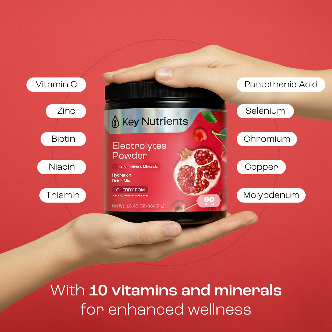 Key Nutrients electrolyte recovery plus powder in lemonade flavor, sugar-free electrolyte supplement for hydration, 90 servings.