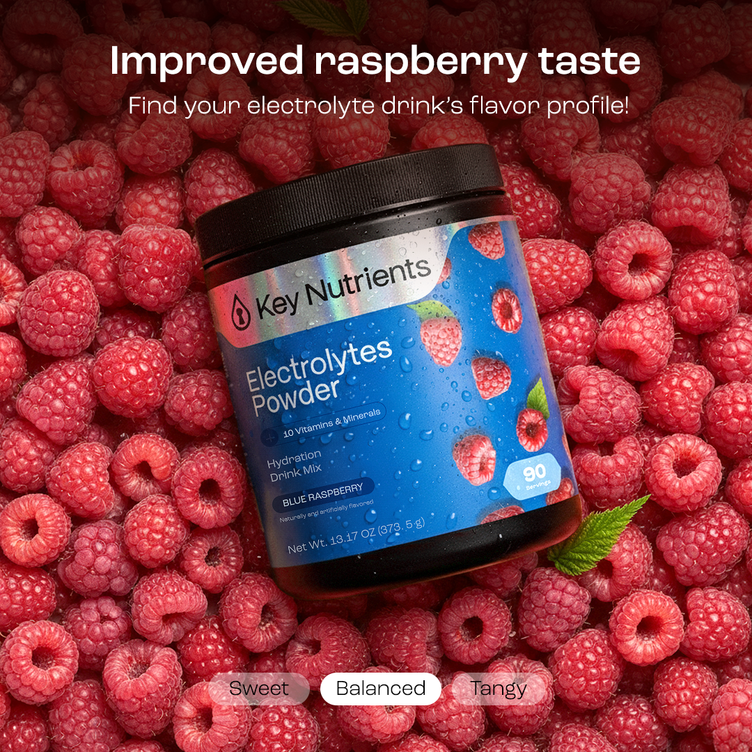Key Nutrients Electrolyte Recovery Plus Powder in Lemonade flavor, sugar-free electrolyte powder for hydration, 90 servings.