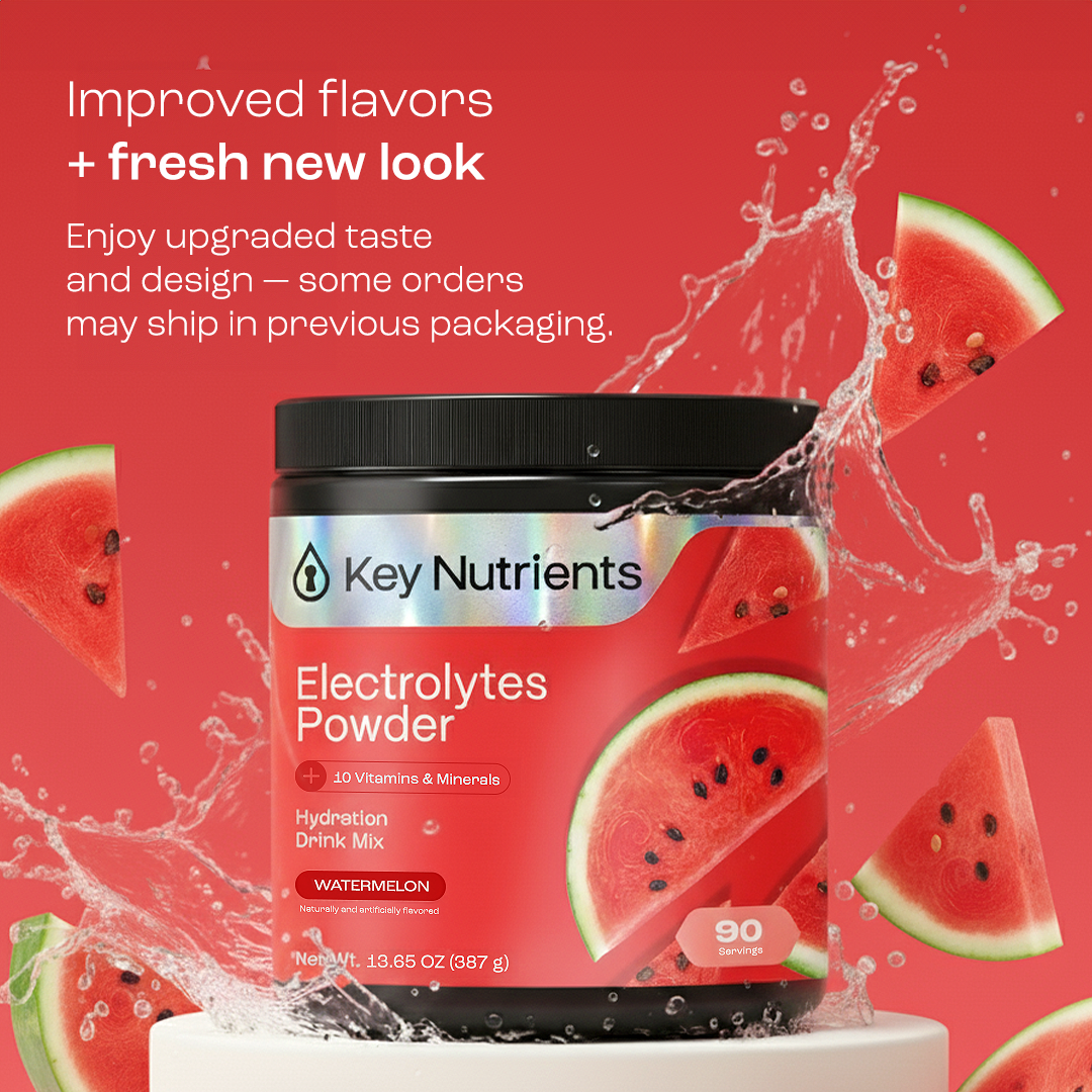 Key Nutrients Electrolyte Recovery Plus Powder in Lemonade flavor, sugar-free electrolyte mix for hydration, 90 servings.