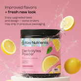 Key Nutrients Electrolyte Recovery Plus Powder in Lemonade flavor, sugar-free electrolyte powder for hydration, 90 servings.