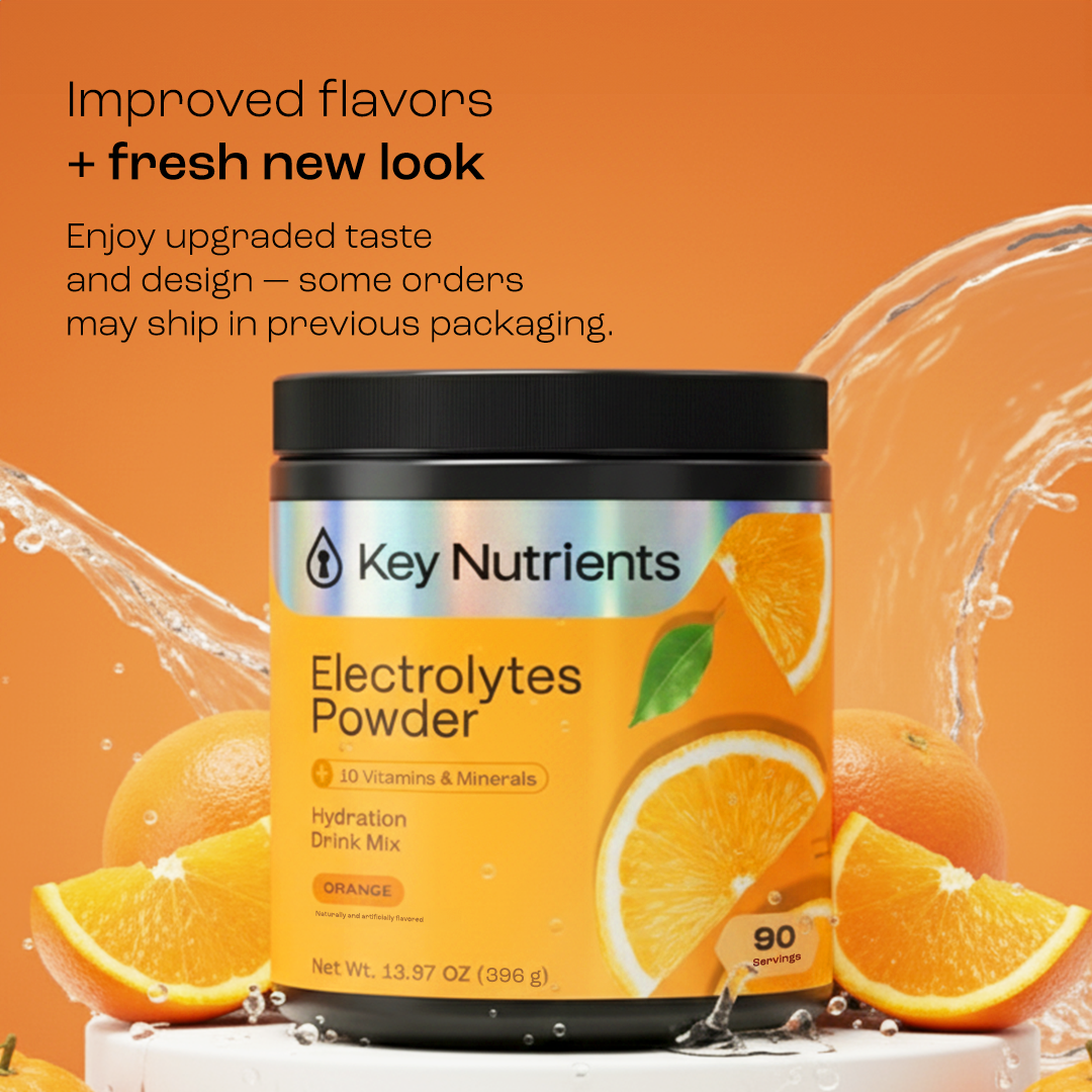 Key Nutrients Electrolyte Recovery Plus Powder in Lemonade flavor, sugar-free electrolyte supplement for hydration, 90 servings.
