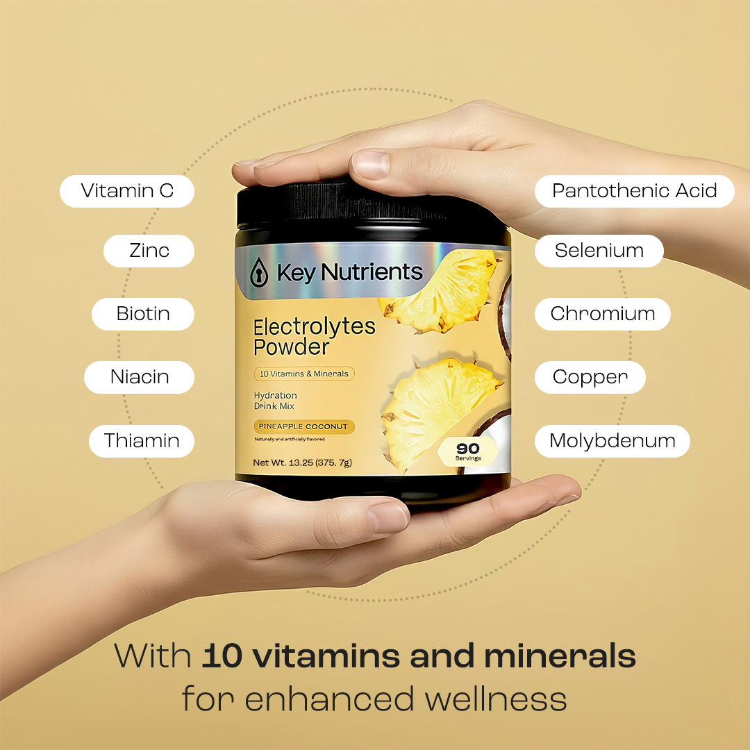 Key Nutrients Electrolyte Recovery Plus Powder in Lemonade flavor, sugar-free electrolyte powder for hydration, 90 servings
