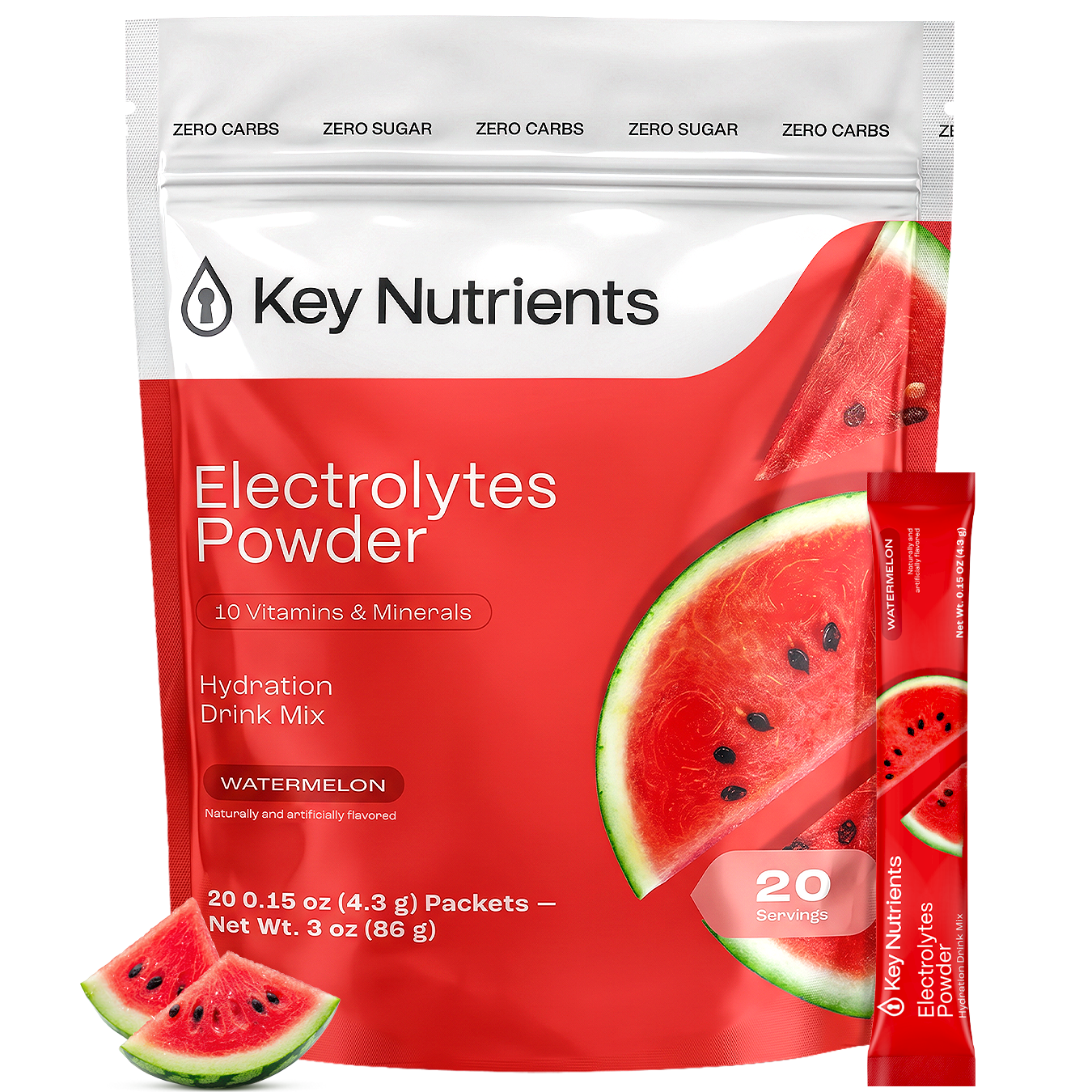 Key Nutrients Electrolyte Recovery Plus Powder sugar-free, orange flavor, in a container with the powder scoop visible inside.